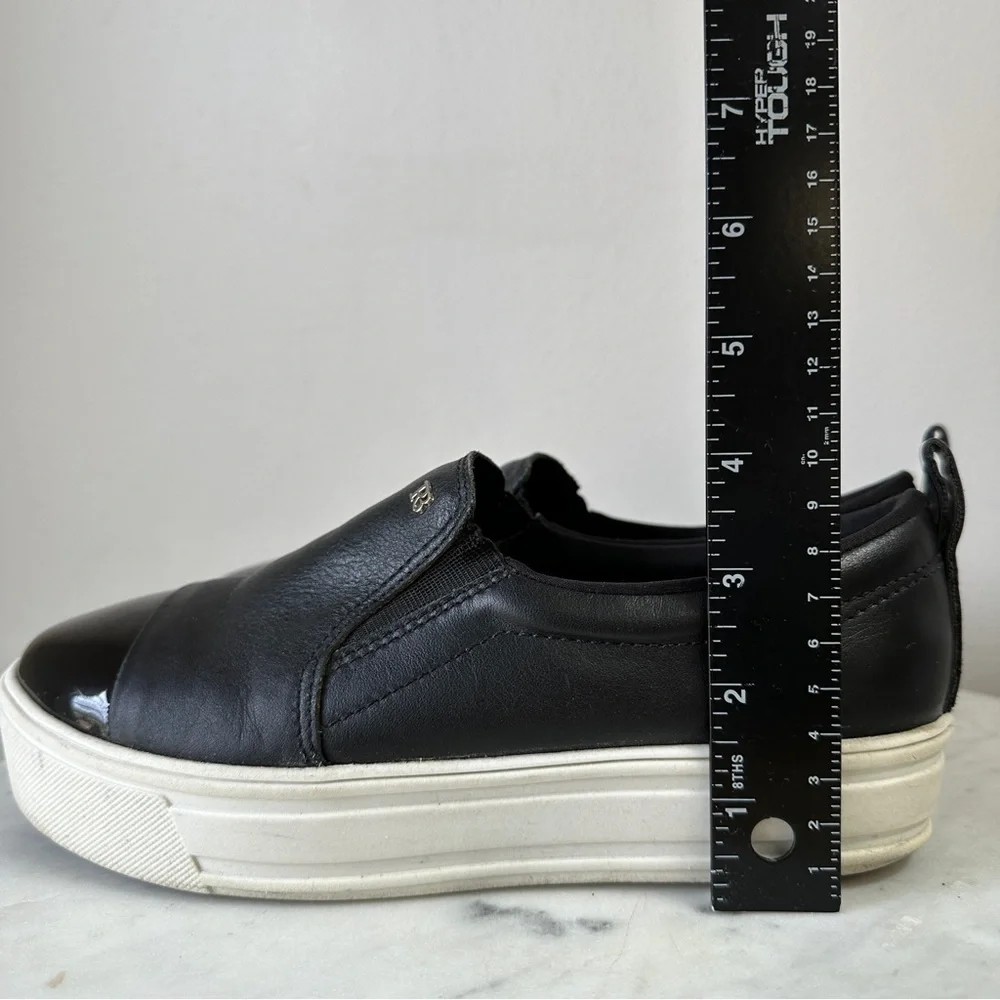 Anthropologie Raphaella Booz Black Soft Leather Platform Slip On Sneaker size 7